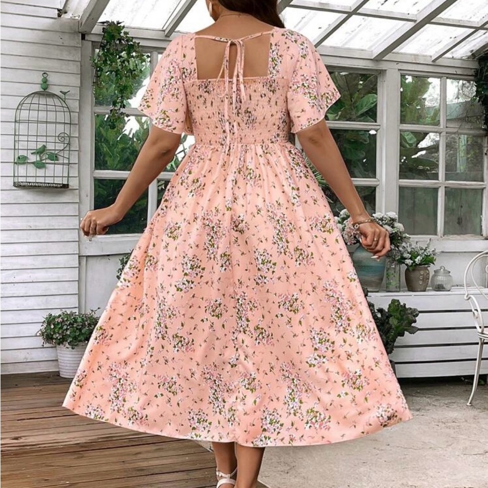 SHEIN Pink Floral Midi Dress